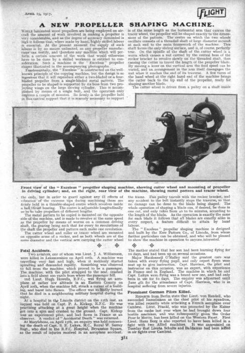 Flight Magazine Fatal Accident Report 19 April 1917